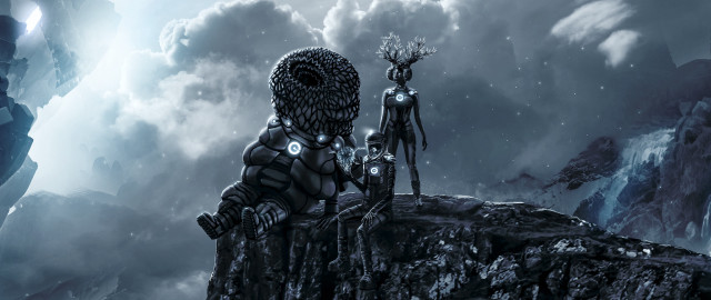 Mountain couple giant alien sky free wallpaper for desktop - medium preview image