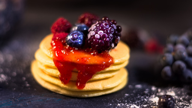 Pancakes fruit syrup berries stilllife free wallpaper for desktop - medium preview image