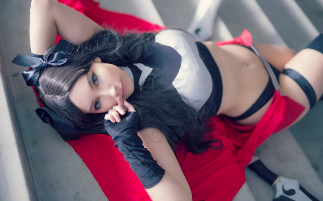 Cosplay woman red blanket black free wallpaper for desktop - medium preview image