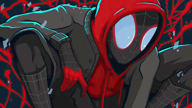 Spiderman suit mask red background free wallpaper for desktop - medium preview image