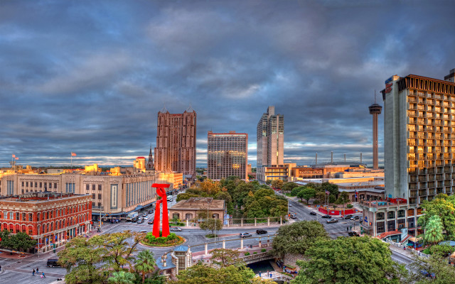 City skyline clouds red sculpture free wallpaper for desktop - medium preview image