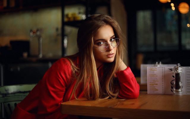 Woman sitting table menu drink free wallpaper for desktop - medium preview image