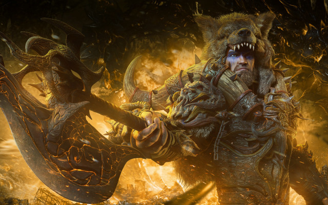 Demon horned warrior fire embers free wallpaper for desktop - medium preview image