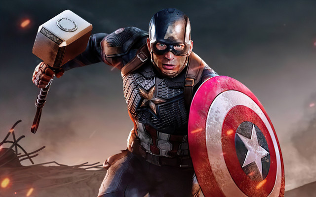 Captain america hammer shield flames free wallpaper for desktop - medium preview image