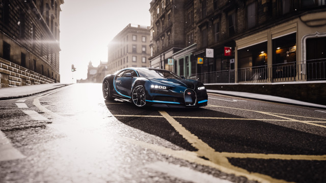 Bugatti city street rain traffic free wallpaper for desktop - medium preview image
