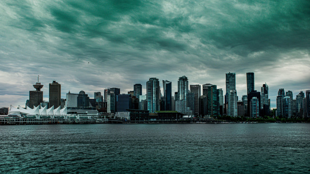 Vancouver skyline cloudy water matte free wallpaper for desktop - medium preview image
