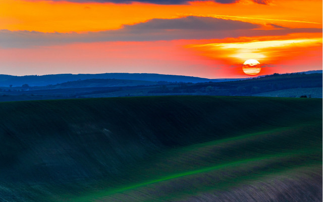 Sunset hilly landscape horse mountains free wallpaper for desktop - medium preview image