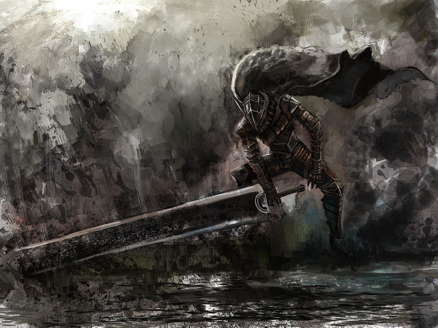 Man sword water black cloud free wallpaper for desktop - medium preview image