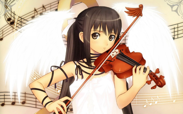 Girl long hair holding violin #2 free wallpaper for desktop - medium preview image