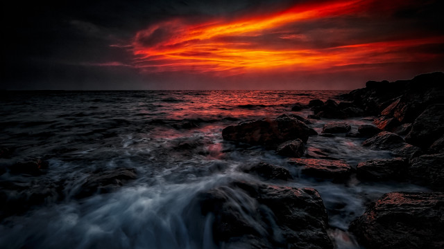 Sunset ocean rocks mountains mystical #2 free wallpaper for desktop - medium preview image