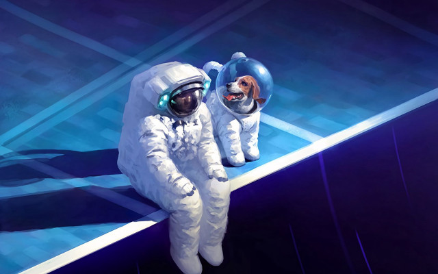 Astronauts dog space shuttle concept free wallpaper for desktop - medium preview image