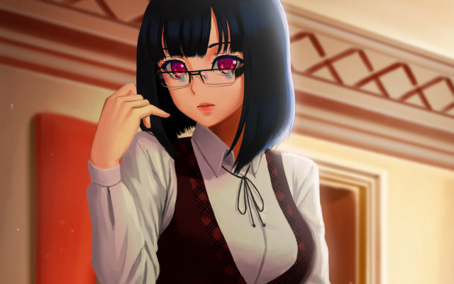 Woman glasses tie mirror room free wallpaper for desktop - medium preview image