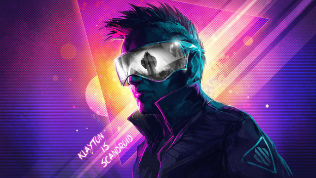 Futuristic man suit goggles neon free wallpaper for desktop - medium preview image