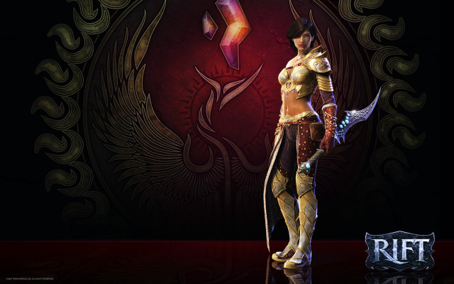 Woman gold outfit sword shield free wallpaper for desktop - medium preview image