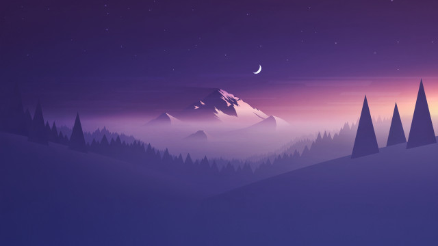 Night mountain trees moon purple free wallpaper for desktop - medium preview image