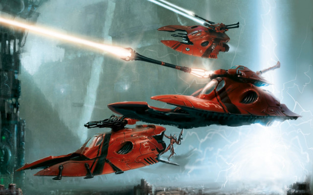 Red helicopter laser sky city free wallpaper for desktop - medium preview image