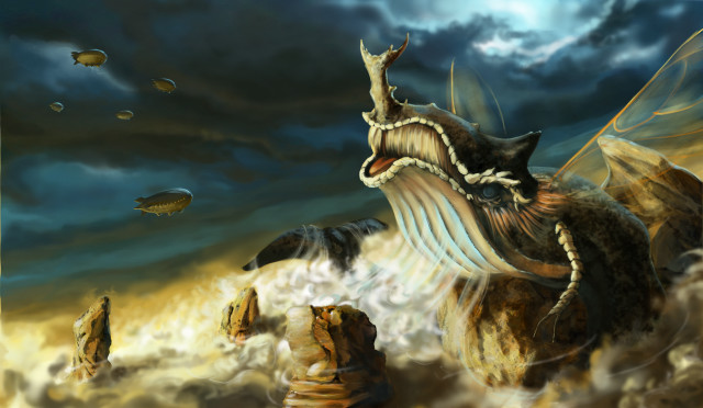 Dragon bird fish painting artwork free wallpaper for desktop - medium preview image