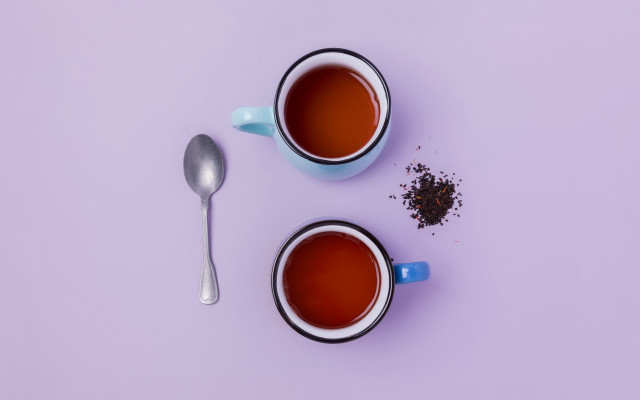 Two teacups spoons purple background free wallpaper for desktop - medium preview image