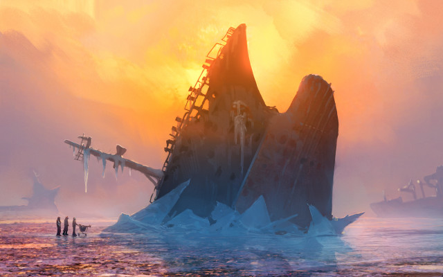 Large ship ice water matte free wallpaper for desktop - medium preview image