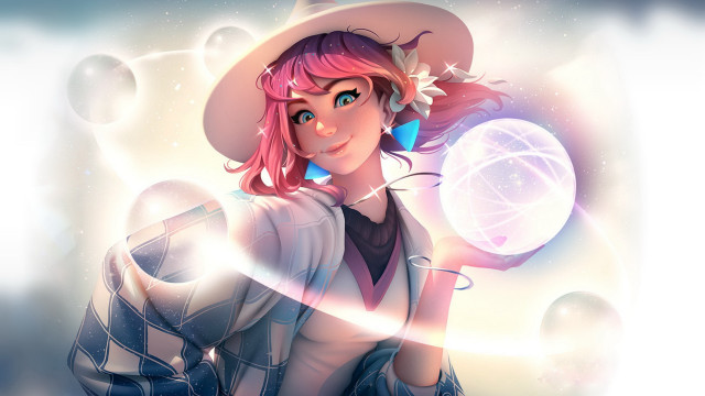 Pink hair cowboy hat crystal free wallpaper for desktop - medium preview image