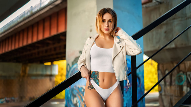Graffiti staircase woman bikini tattoo free wallpaper for desktop - medium preview image