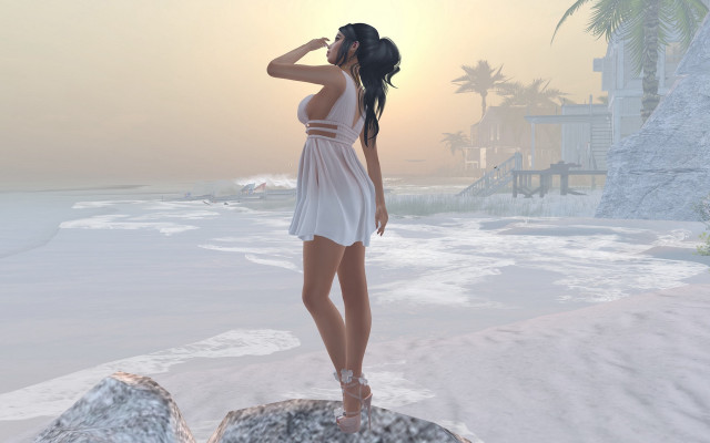 Woman white dress ocean sunset free wallpaper for desktop - medium preview image