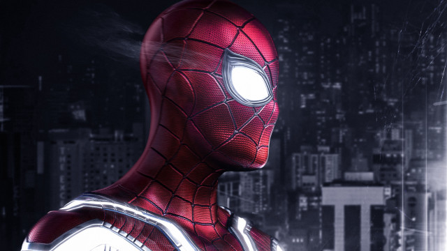 Spiderman cityscape clock glowing fishnets free wallpaper for desktop - medium preview image