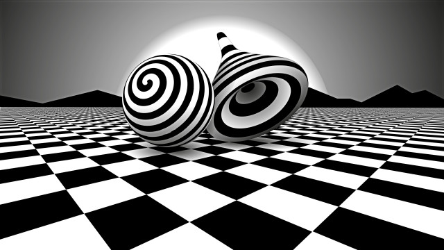 Black white checkered floor ball free wallpaper for desktop - medium preview image