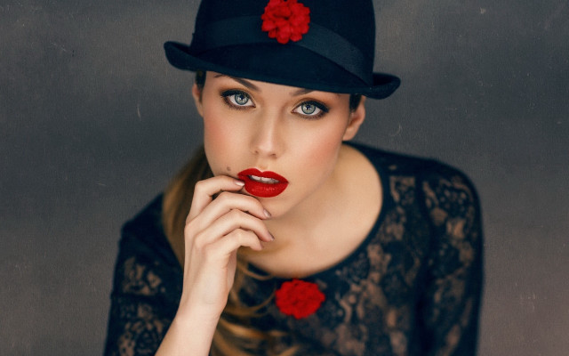 Woman red rose lips black free wallpaper for desktop - medium preview image