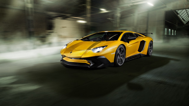 Yellow sports car night fog #4 free wallpaper for desktop - medium preview image