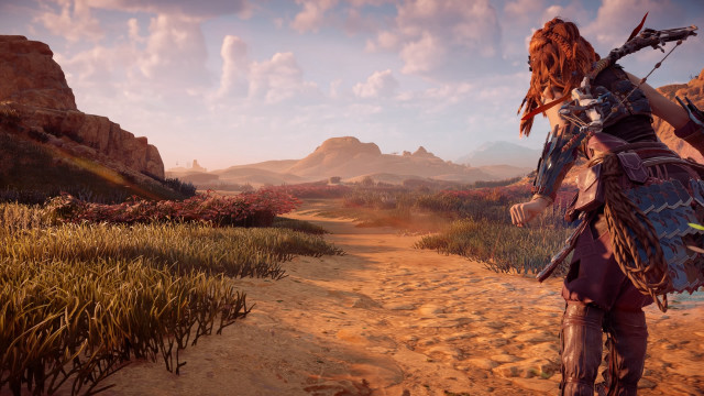 Desert woman archer mountains sunset free wallpaper for desktop - medium preview image