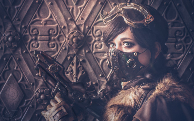 Gas mask woman steampunk gun free wallpaper for desktop - medium preview image