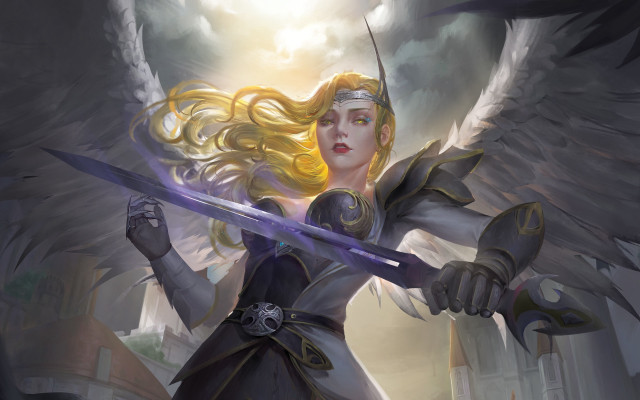 Angelic sword woman wings fantasy free wallpaper for desktop - medium preview image