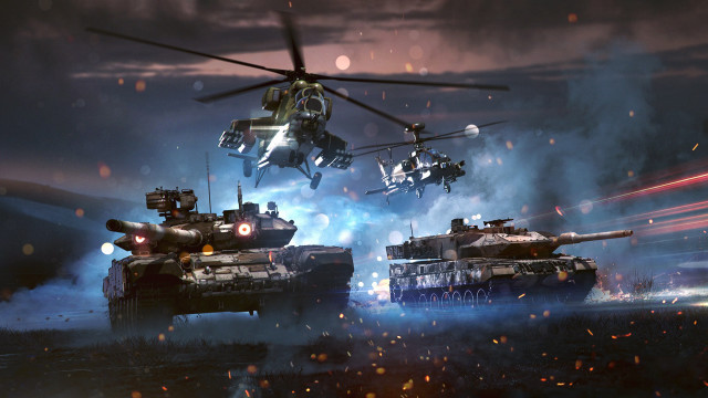 Battlefield helicopter tanks city explosion free wallpaper for desktop - medium preview image