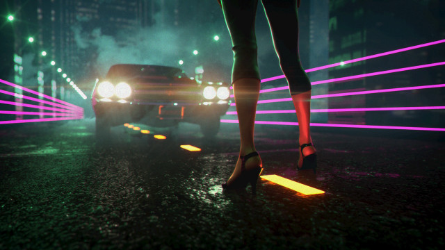 Woman neon road car city free wallpaper for desktop - medium preview image