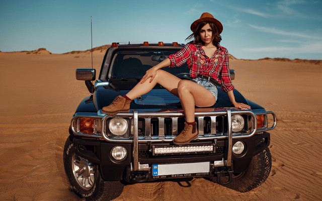 Woman truck desert hat boots free wallpaper for desktop - medium preview image