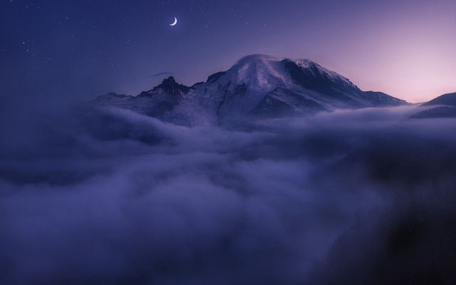 Mountain clouds purple sky crescent free wallpaper for desktop - medium preview image