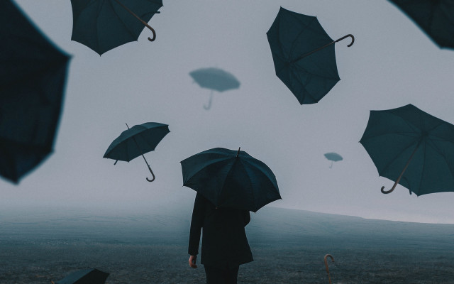 Rain umbrella flying hot air free wallpaper for desktop - medium preview image