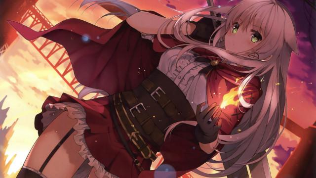 Woman red outfit sword sunset free wallpaper for desktop - medium preview image