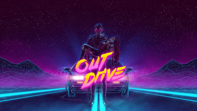 Drive on neon text synthwave free wallpaper for desktop - medium preview image