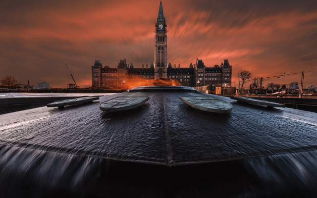 Cityscape tower sunset clouds river free wallpaper for desktop - medium preview image