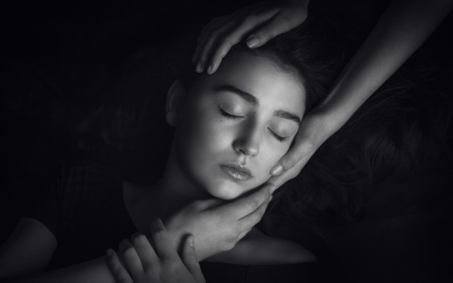 Woman massage blackandwhite portrait closeeyes free wallpaper for desktop - medium preview image