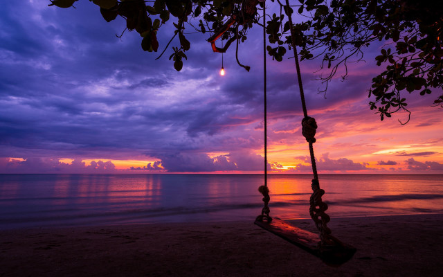 Swing beach sunset clouds magic free wallpaper for desktop - medium preview image