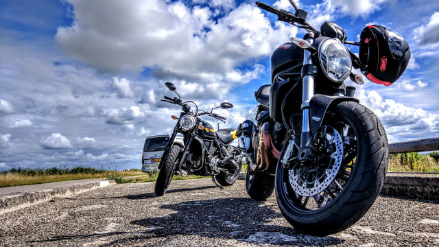 Motorcycles cloudy sky blue day free wallpaper for desktop - medium preview image
