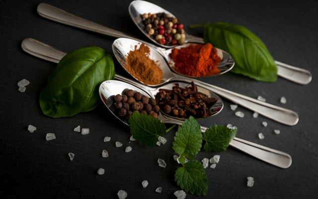 Spoons spices herbs leaves salt free wallpaper for desktop - medium preview image