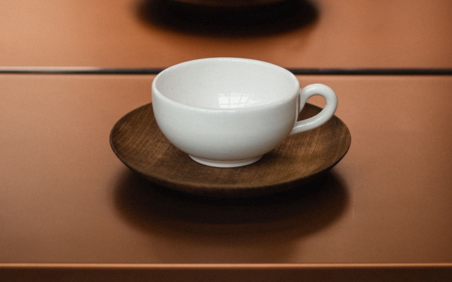 White cup wooden plate brown free wallpaper for desktop - medium preview image