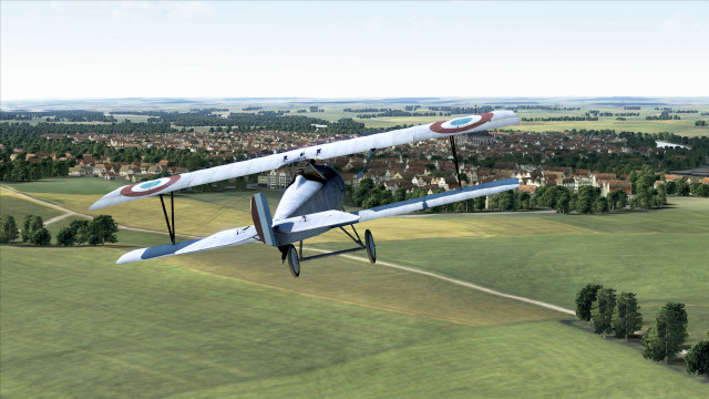 Small airplane green field town free wallpaper for desktop - medium preview image