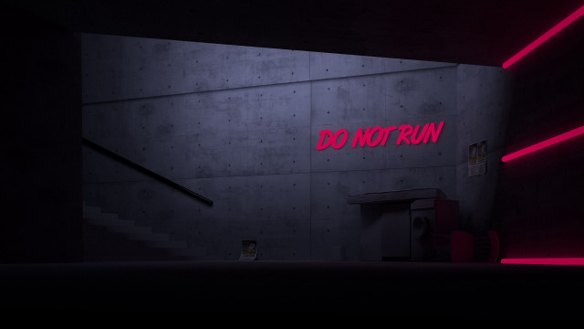 Dark room neon sign stairwell free wallpaper for desktop - medium preview image