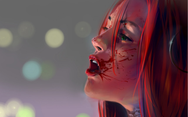 Bloodied woman moonlight bubbles gothic free wallpaper for desktop - medium preview image