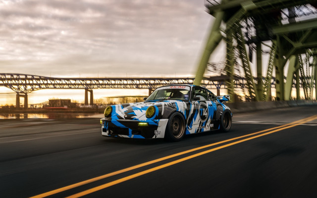 Blue white car street bridge free wallpaper for desktop - medium preview image